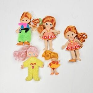 Vintage Flatsy Doll Lot With Clothes 5 And 2.5 inches Red Head Toys Pink Collect